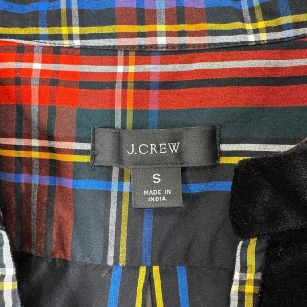 J.Crew‎ Plaid Tunic Top Small Black Red Velvet Trim Long Sleeve Preppy Classic